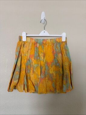 Pleated Multi-Color Mini Skirt - Yellow Tie-Dye
